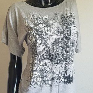 Grey Loose Fitting Beaded Venice Graphic Shirt